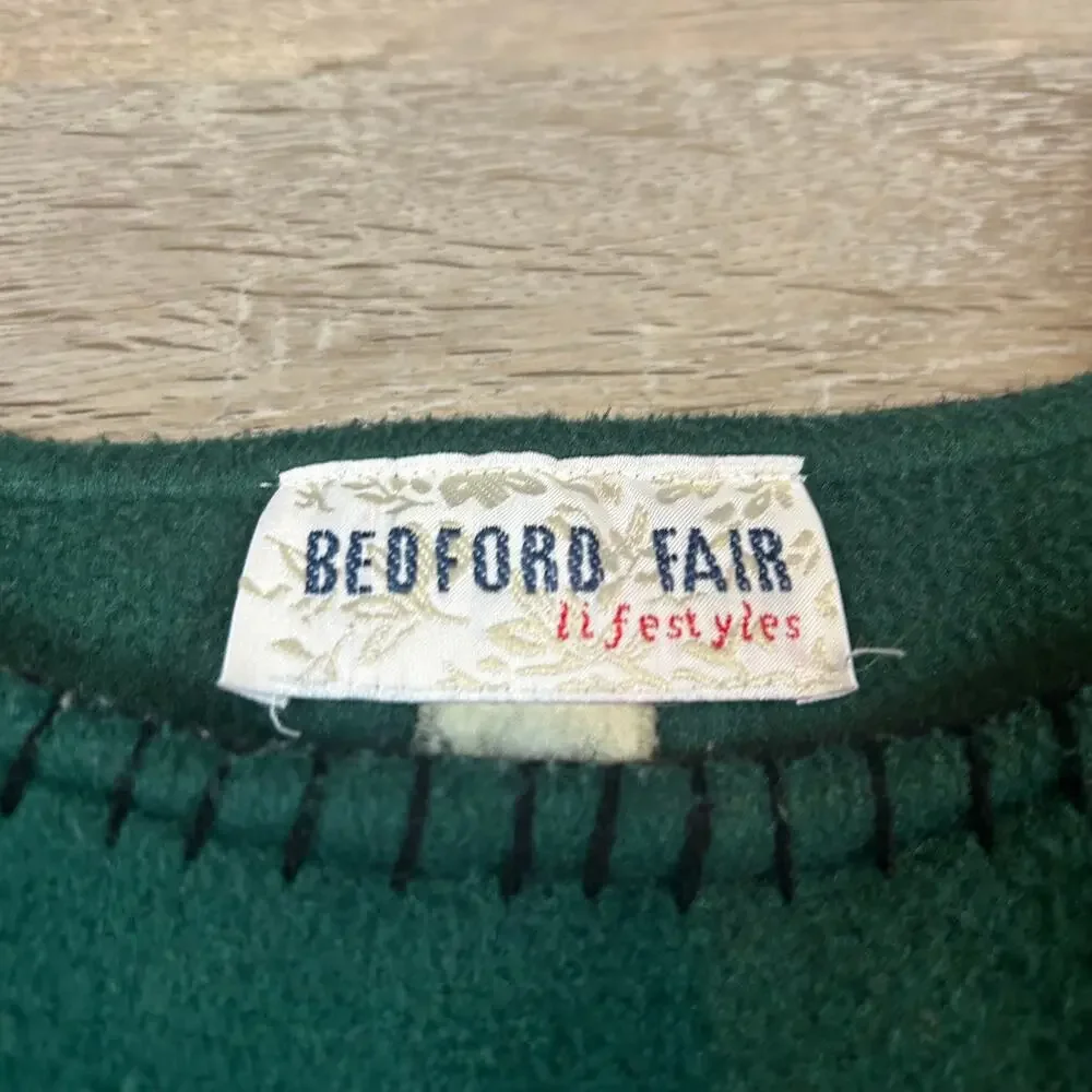 Vintage Bedford Fair Green Fleece Tunic Sweater with Gingerbread Appliqués